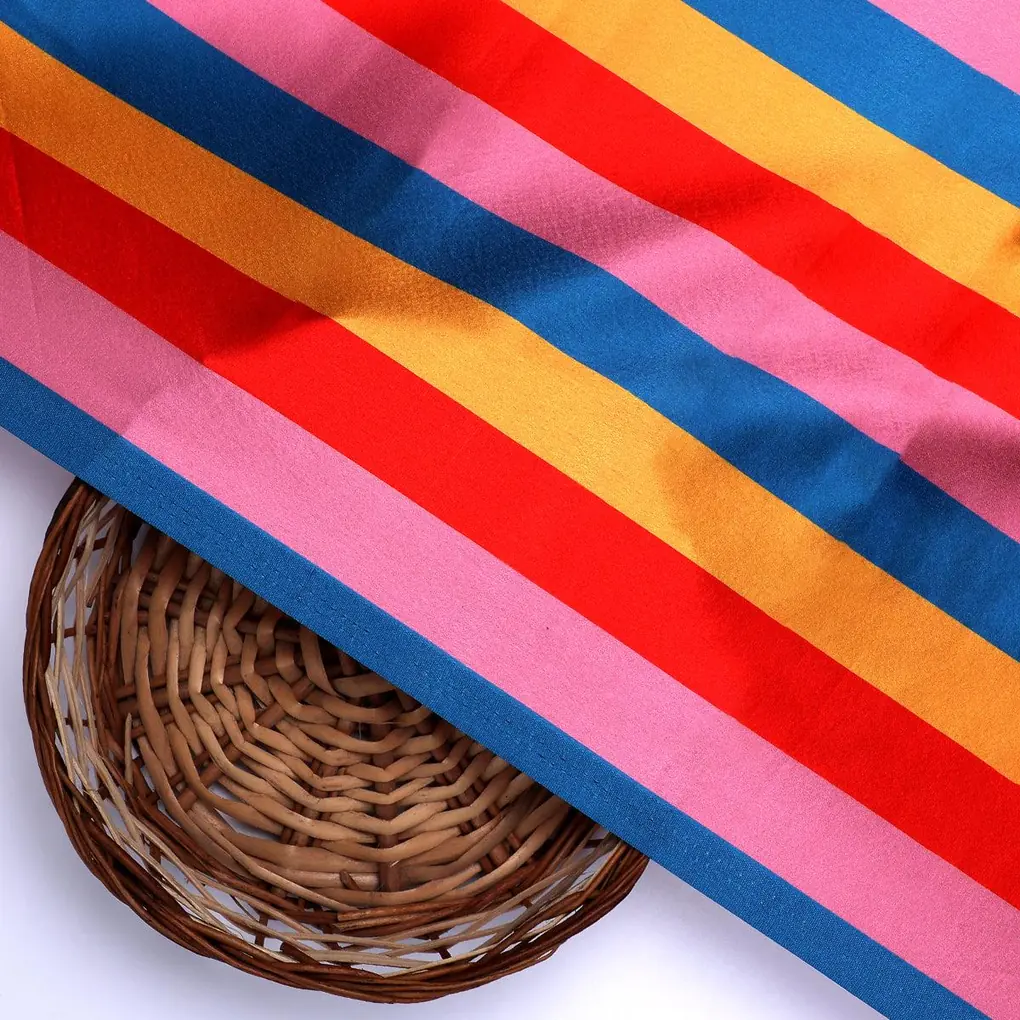 Rainbow Colourful Breton Stripes Digital Printed Fabric - Japan Satin - Image 2