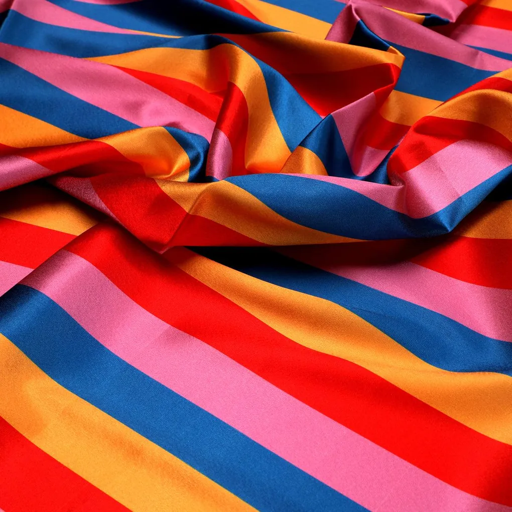 Rainbow Colourful Breton Stripes Digital Printed Fabric - Japan Satin - Image 3