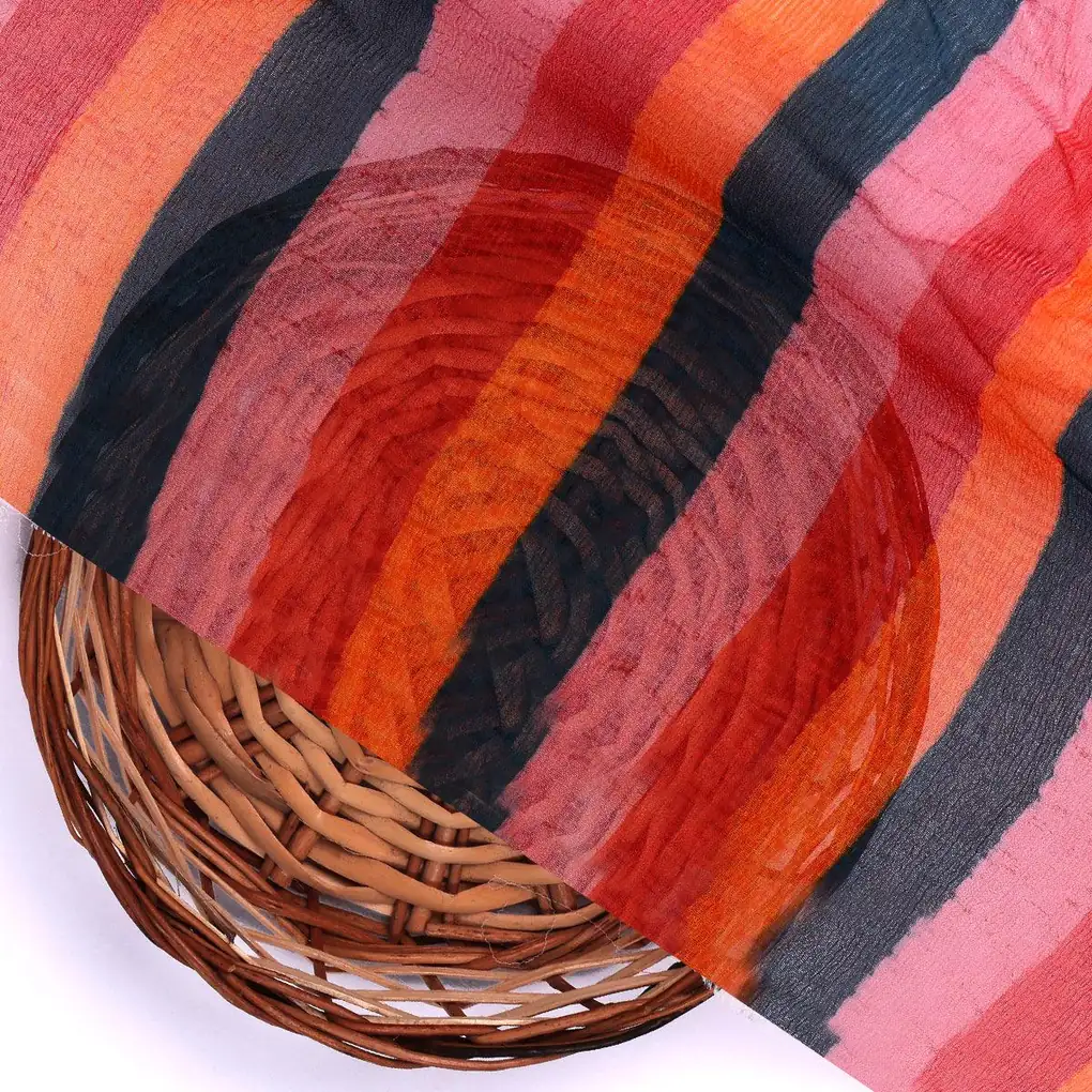 Rainbow Colourful Breton Stripes Digital Printed Fabric - Pure Chiffon - Image 2