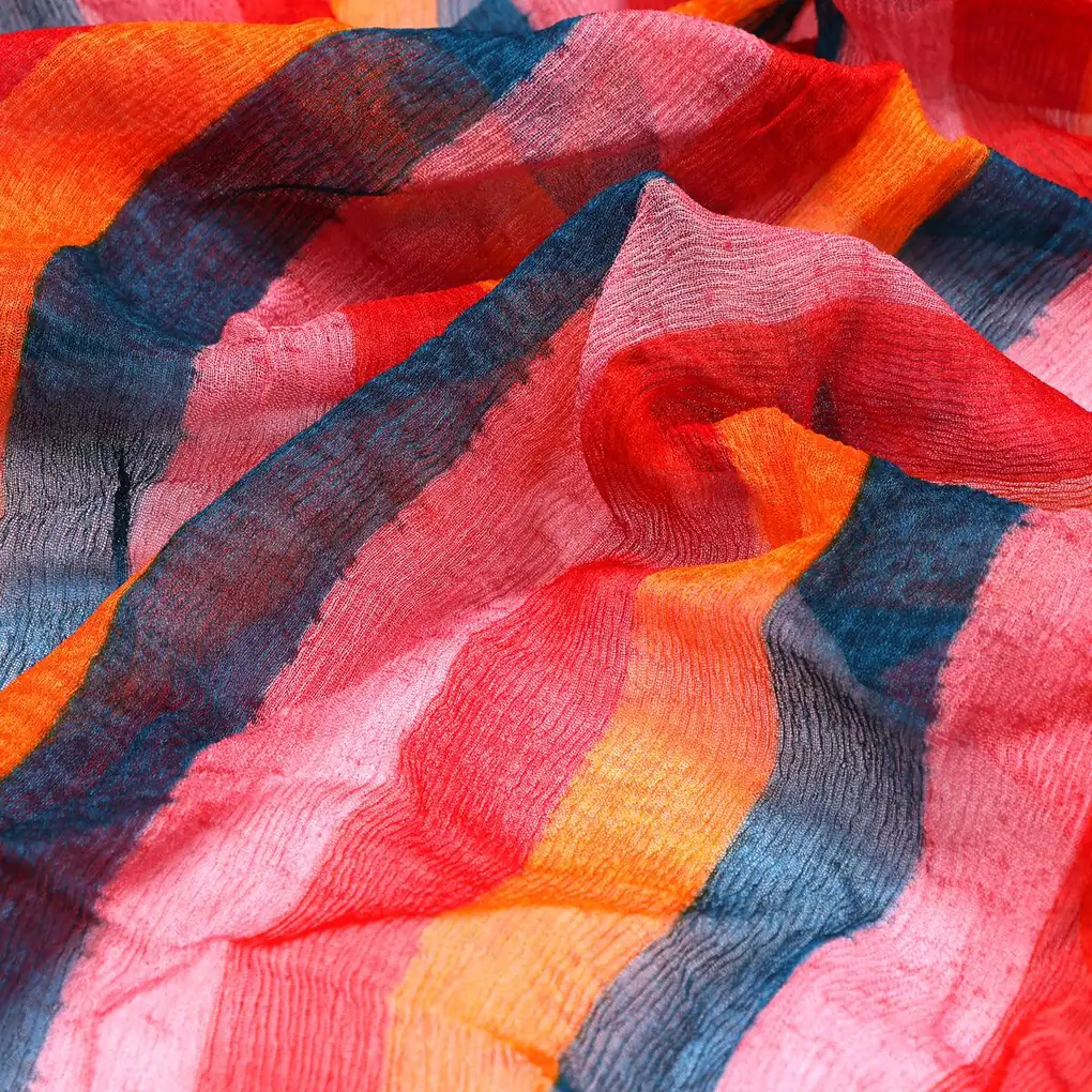 Rainbow Colourful Breton Stripes Digital Printed Fabric - Pure Chiffon - Image 3