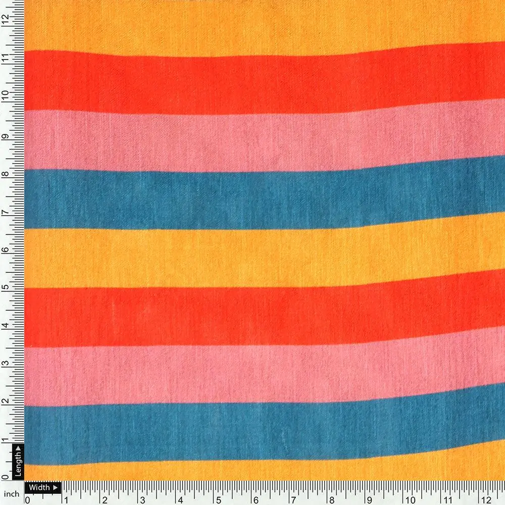 Rainbow Colourful Breton Stripes Digital Printed Fabric - Tusser Silk - Image 4