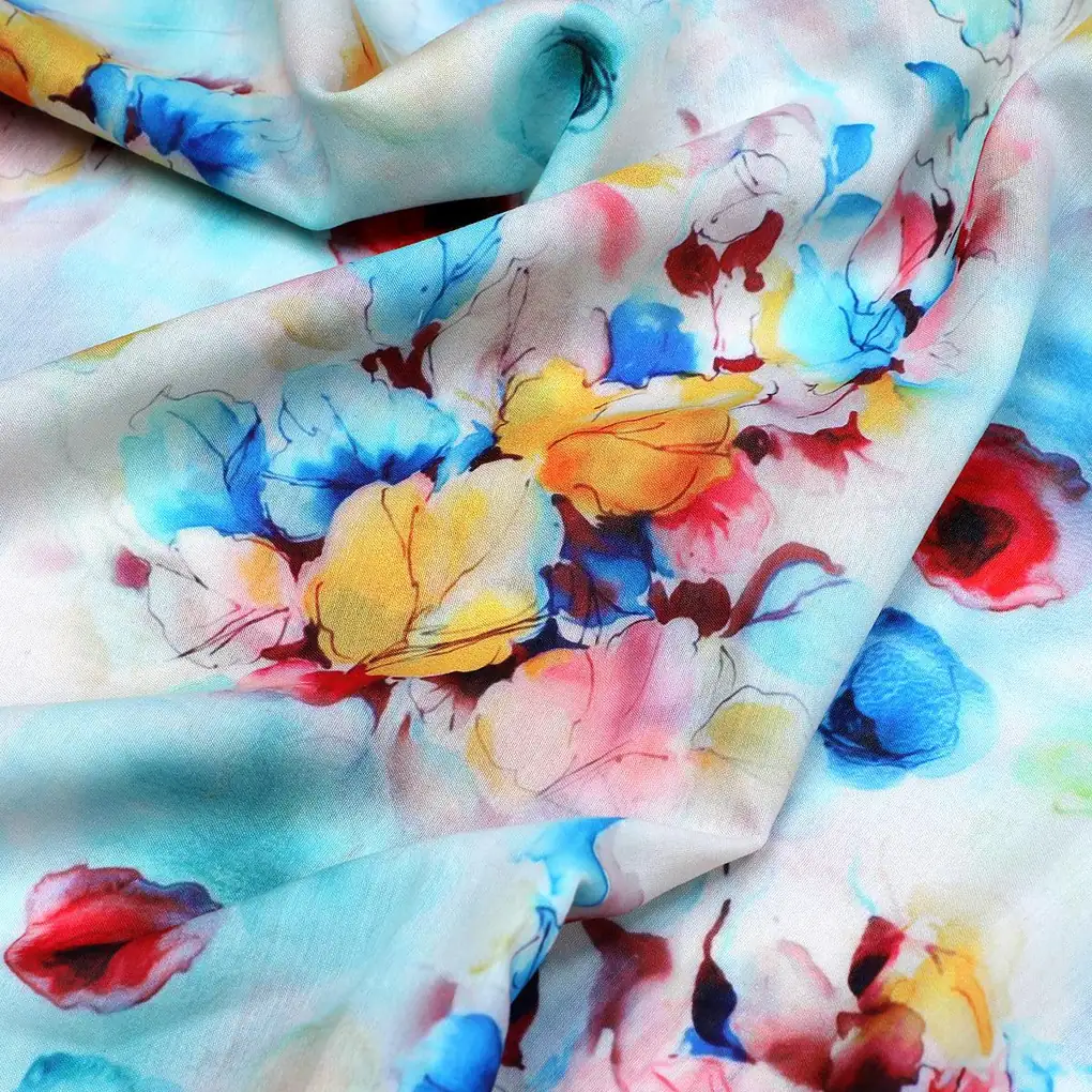 Rainbow Colourful Tulip Roses Digital Printed Fabric - Muslin - Image 3