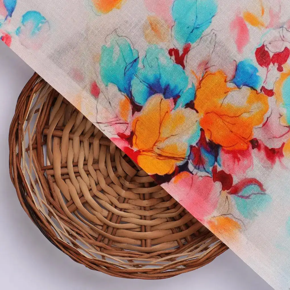 Rainbow Colourful Tulip Roses Digital Printed Fabric - Pure Cotton - Image 2