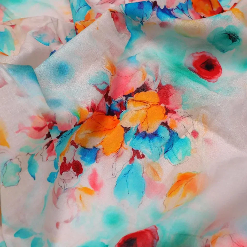 Rainbow Colourful Tulip Roses Digital Printed Fabric - Pure Cotton - Image 3