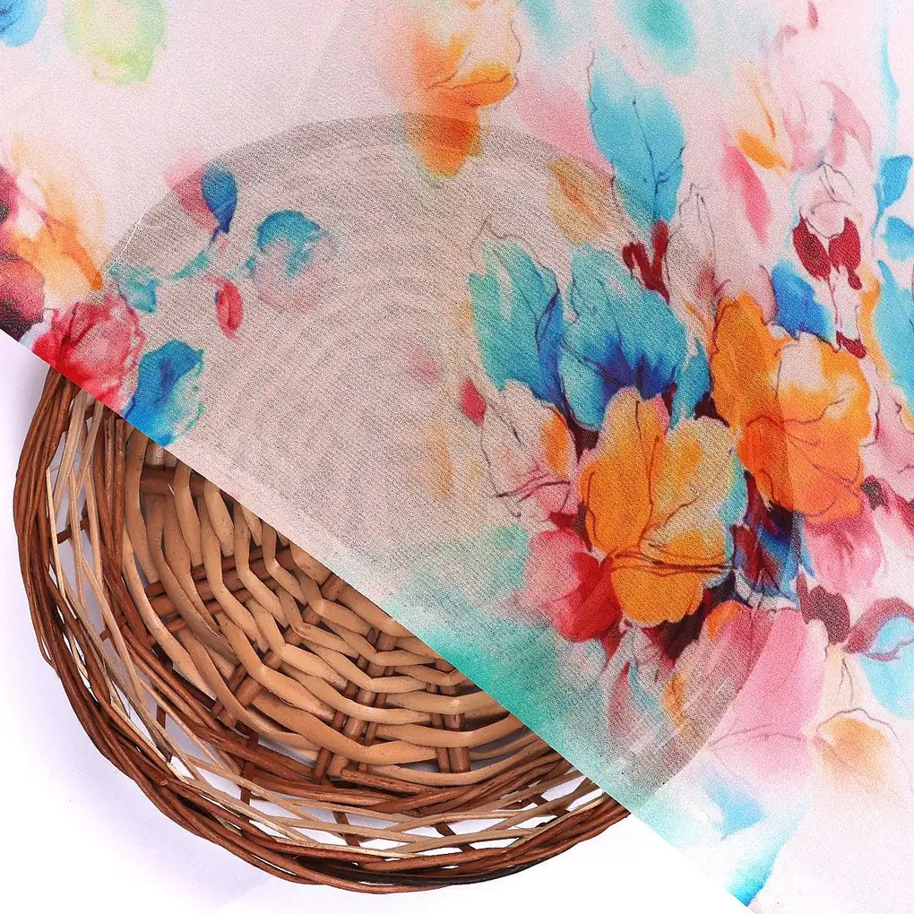 Rainbow Colourful Tulip Roses Digital Printed Fabric - Pure Georgette - Image 2
