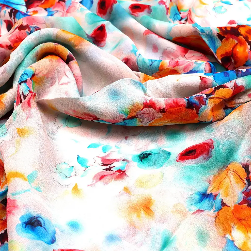 Rainbow Colourful Tulip Roses Digital Printed Fabric - Pure Georgette - Image 3