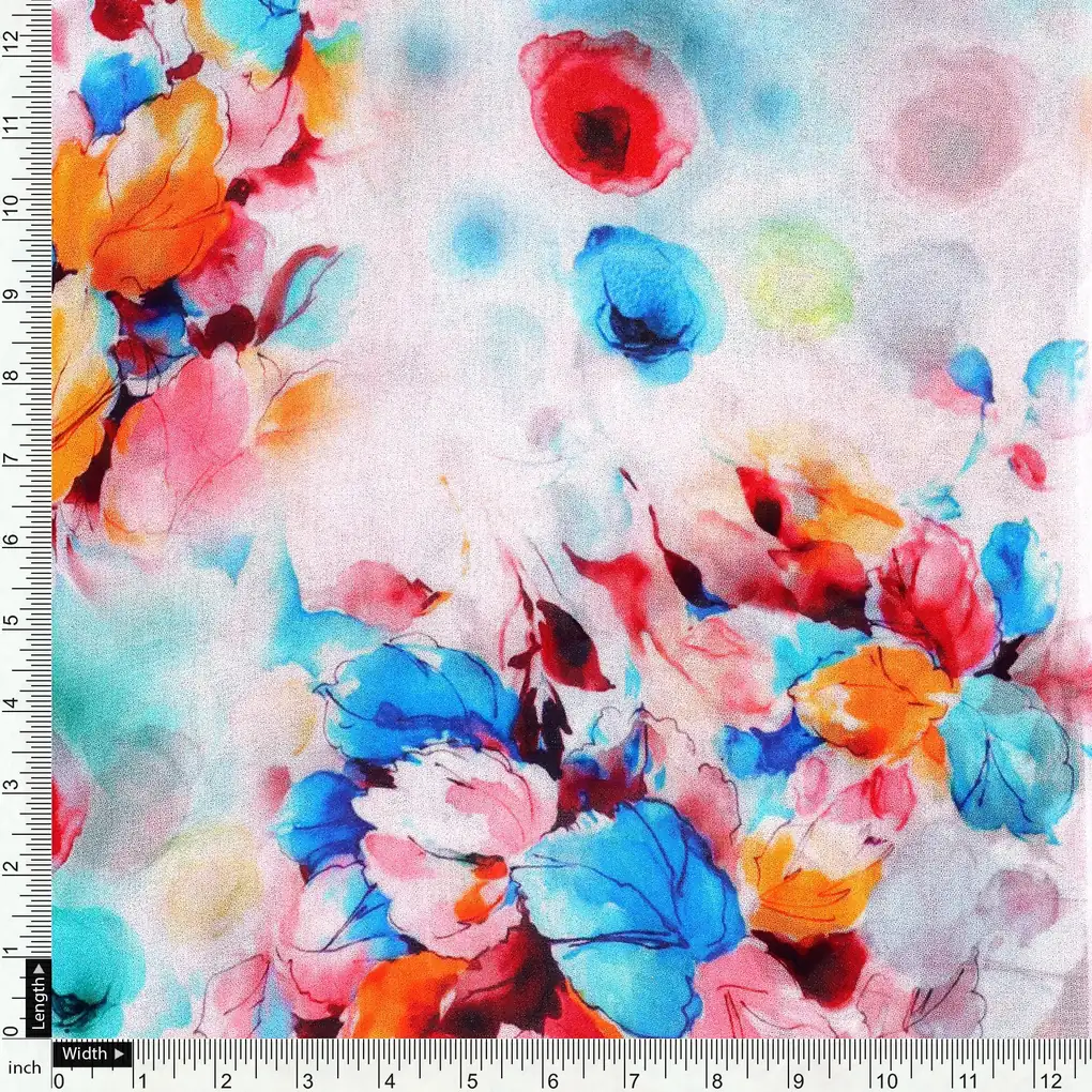 Rainbow Colourful Tulip Roses Digital Printed Fabric - Pure Georgette - Image 4