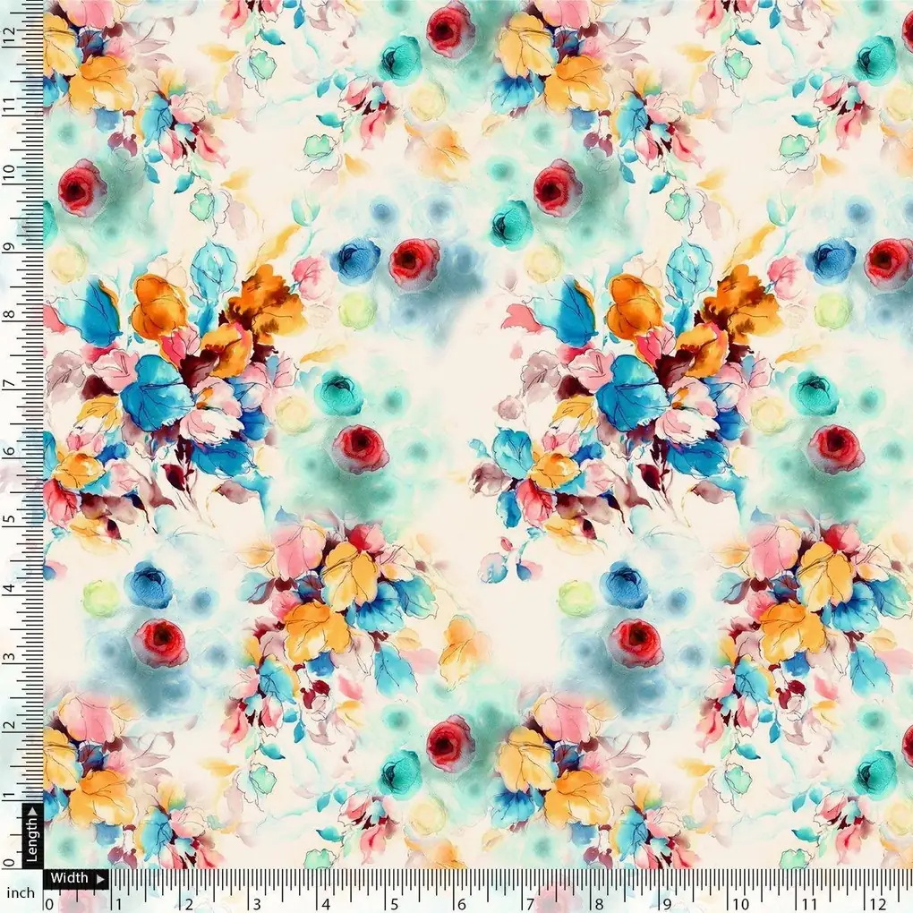 Rainbow Colourful Tulip Roses Digital Printed Fabric - Rayon - Image 4