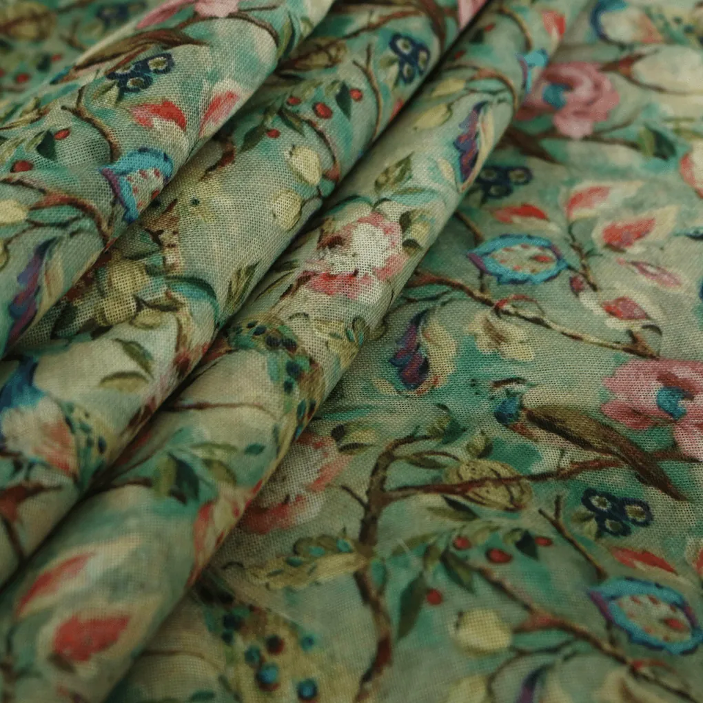 Rainbow Peacock With Autumnal Leaves Digital Printed Fabric - Linen - Image 3
