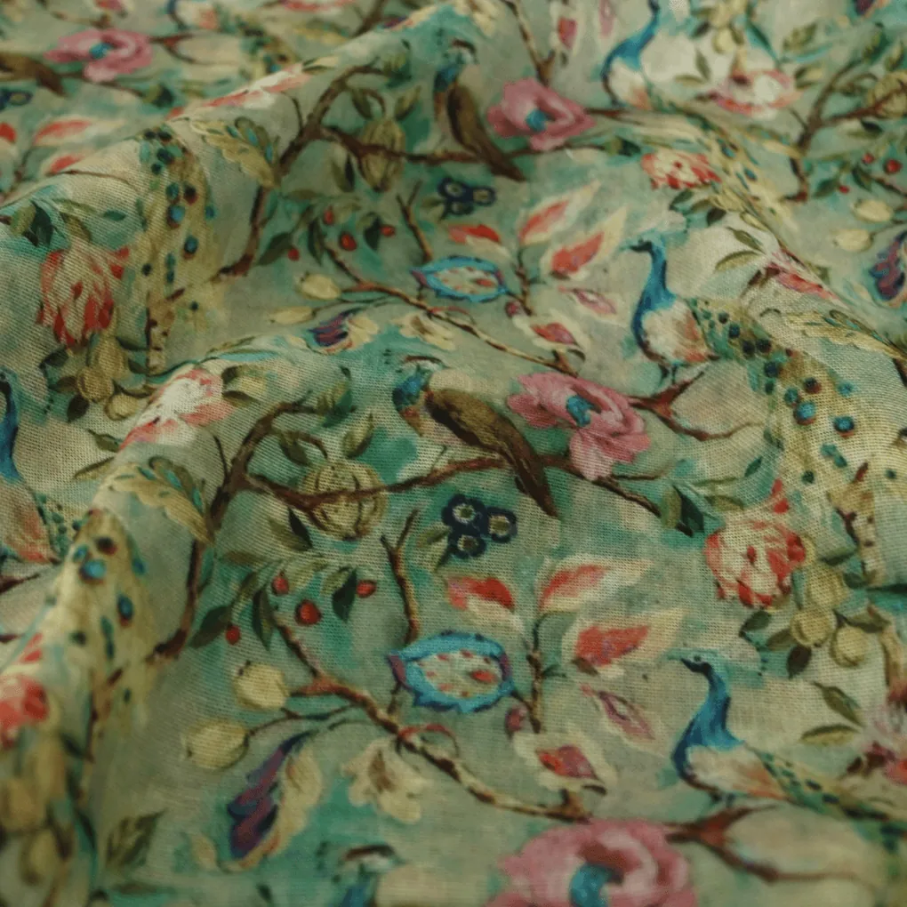 Rainbow Peacock With Autumnal Leaves Digital Printed Fabric - Linen - Image 4