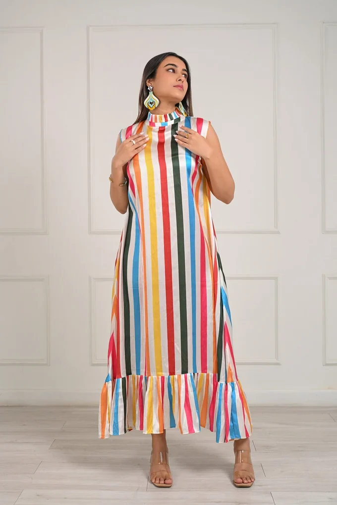Rainbow Striped Maxi Dress - Image 3