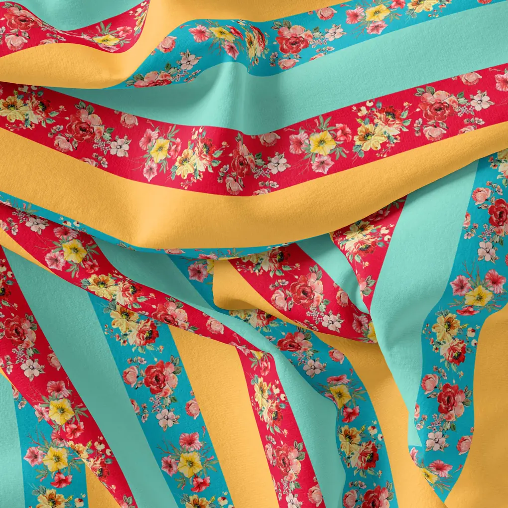 Rainbow Strips With Colourful Flower Digital Printed Fabric - Image 4