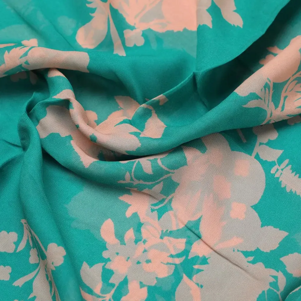 Rama Base Floral Flower Digital Printed Fabric - Pure Georgette - Image 3
