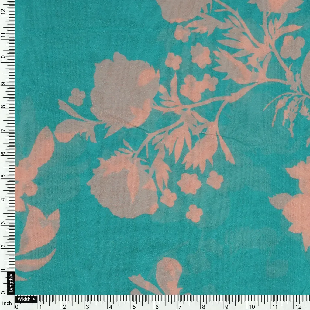 Rama Base Floral Flower Digital Printed Fabric - Pure Georgette - Image 4