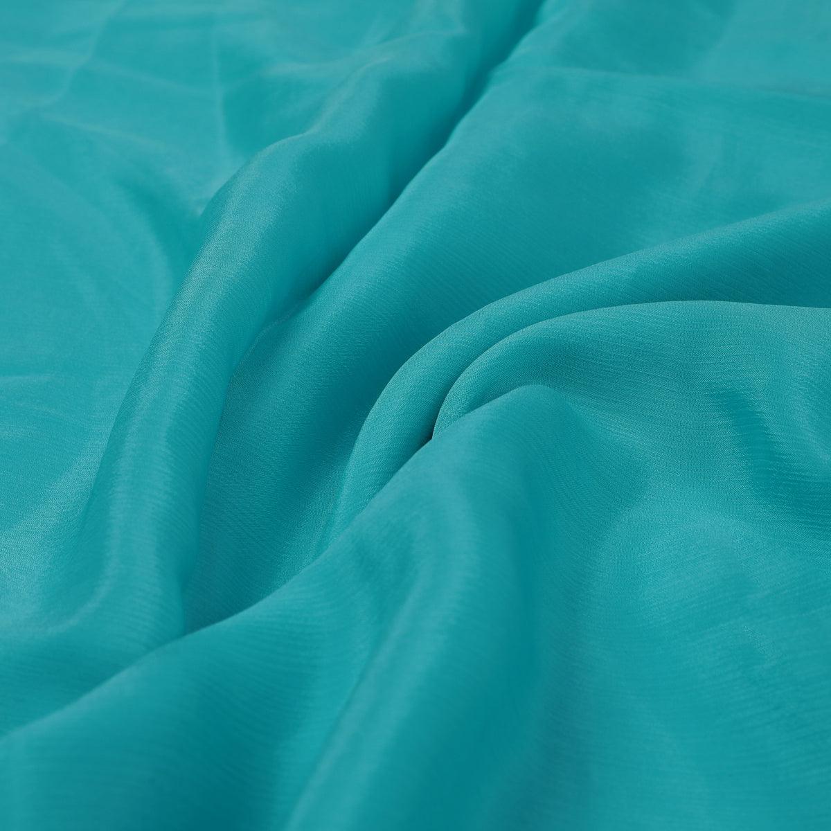 Rama Blue Colour Pure Chinon Plain Dyed Fabric - Image 3