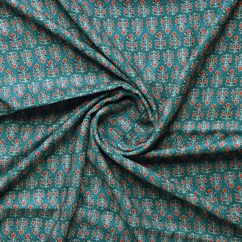 Rama Green Flower Pashmina Printed Fabric - Image 2