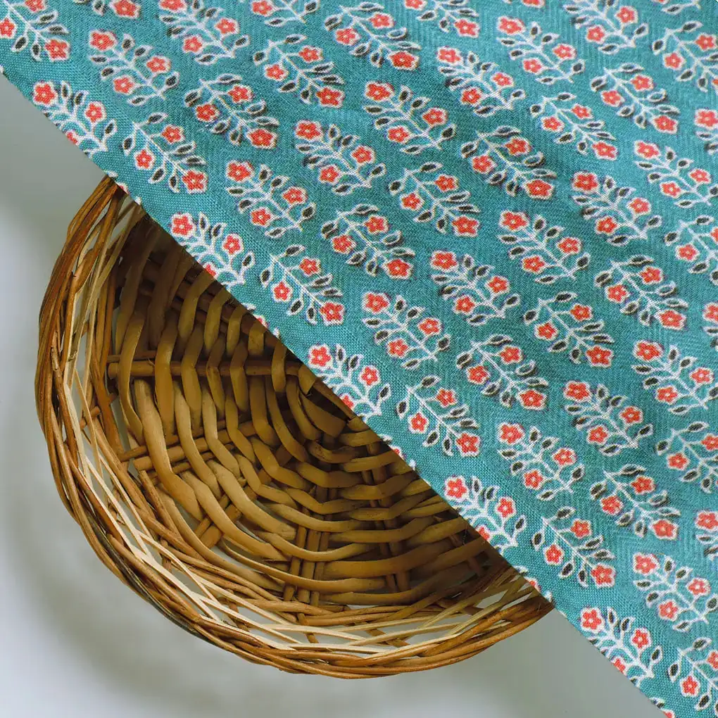 Rama Green Flower Pashmina Printed Fabric - Image 3