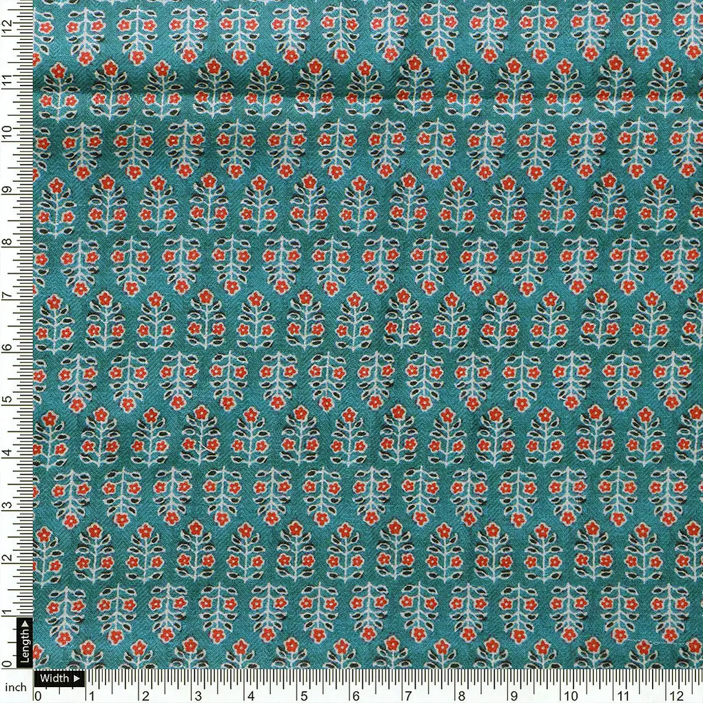 Rama Green Flower Pashmina Printed Fabric - Image 4