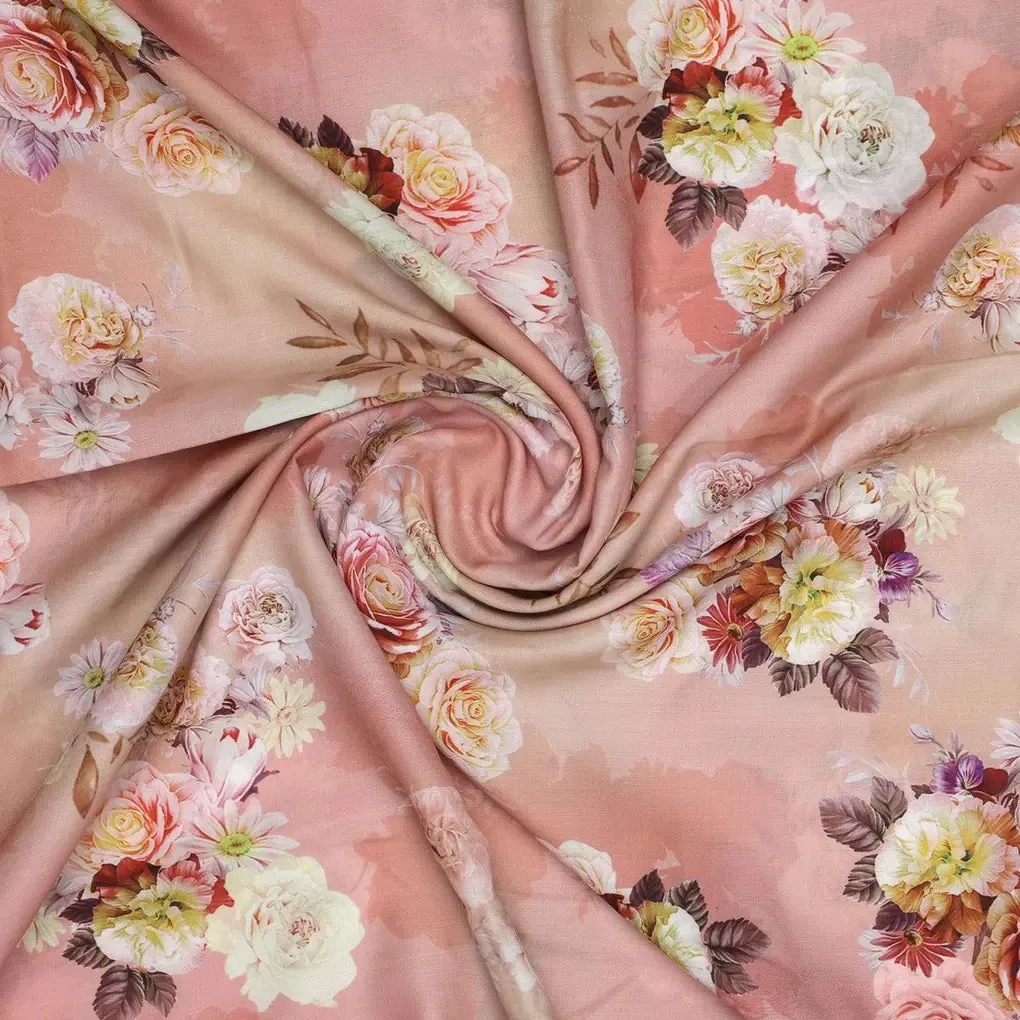 Realistic Flower Bunch Digital Printed Fabric - Muslin - Image 2