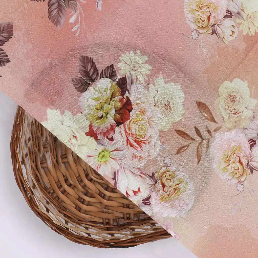 Realistic Flower Bunch Digital Printed Fabric - Muslin - Image 3