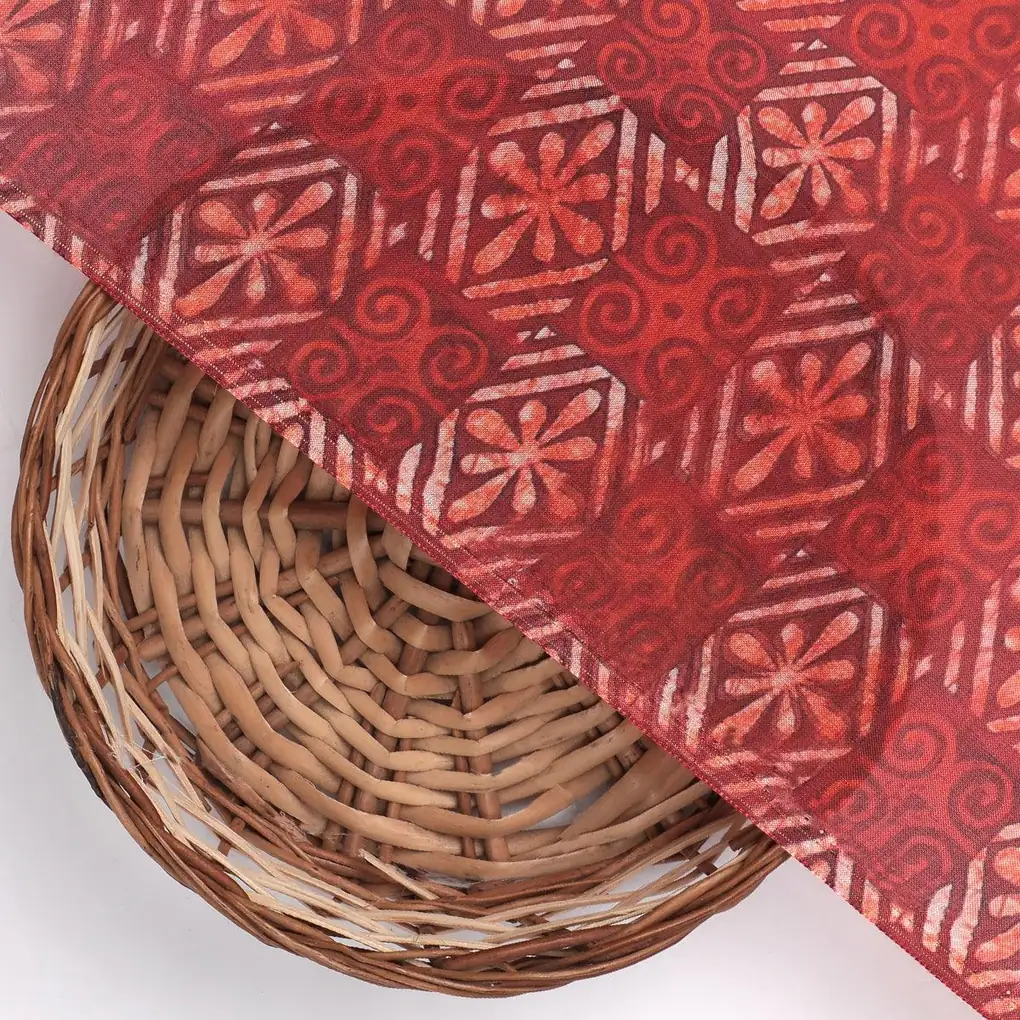 Darkred Abstract Pure Muslin Printed Fabric Material - Image 2