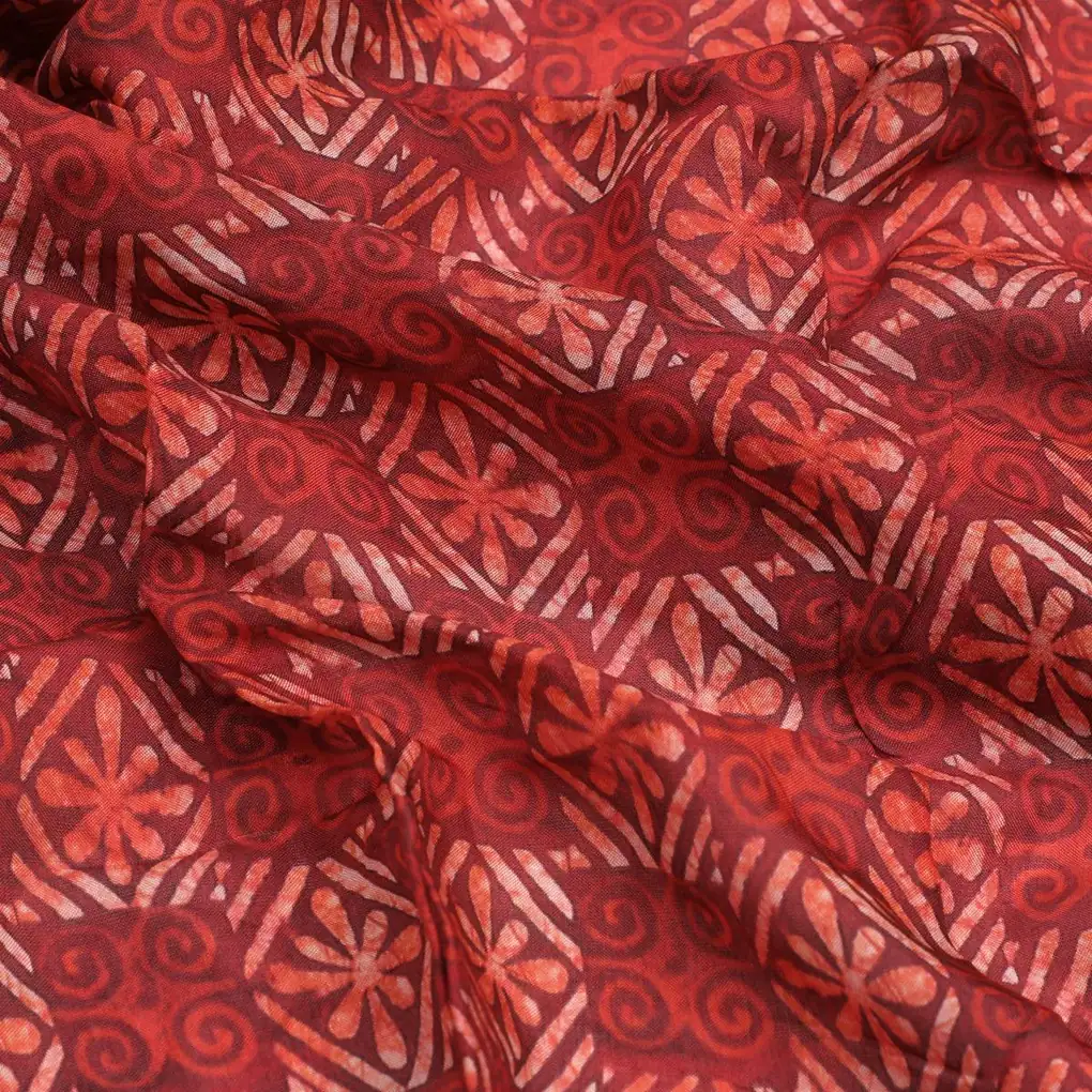 Darkred Abstract Pure Muslin Printed Fabric Material - Image 3