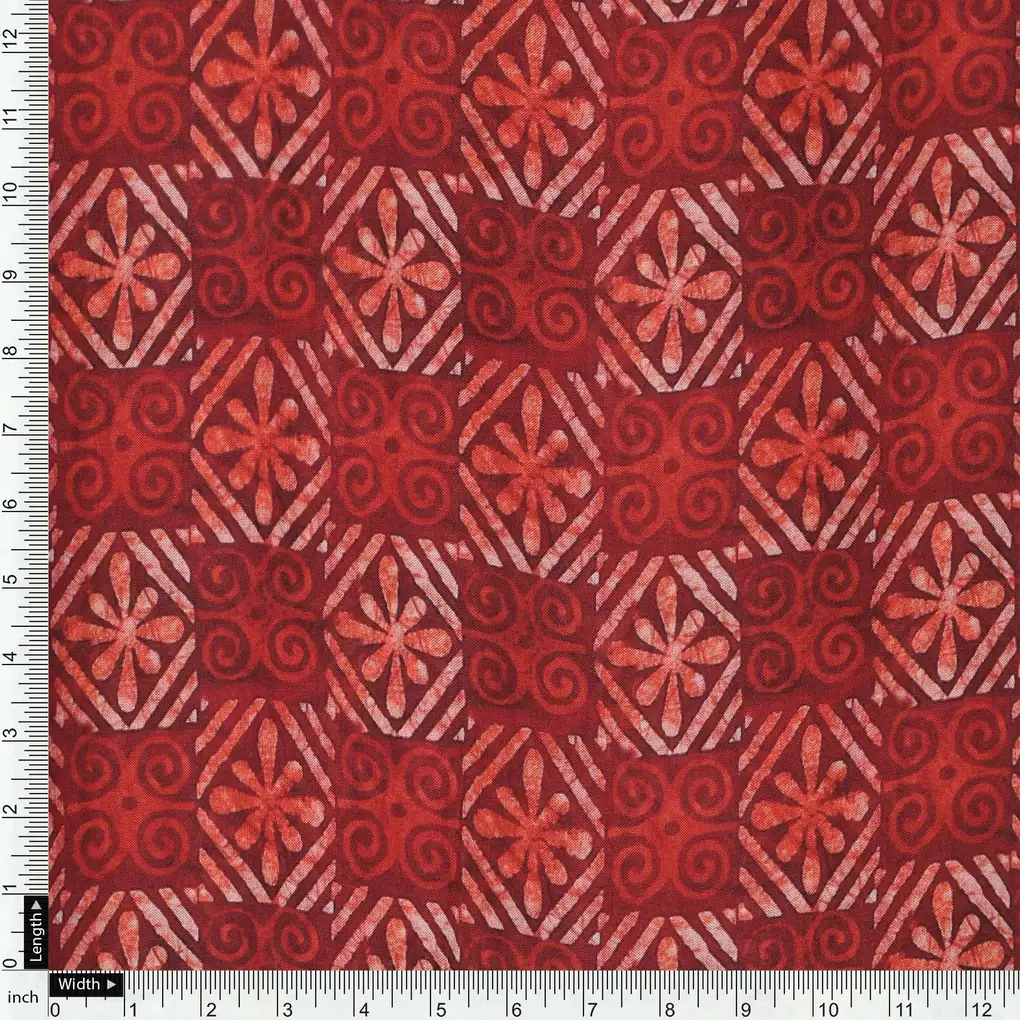 Darkred Abstract Pure Muslin Printed Fabric Material - Image 4