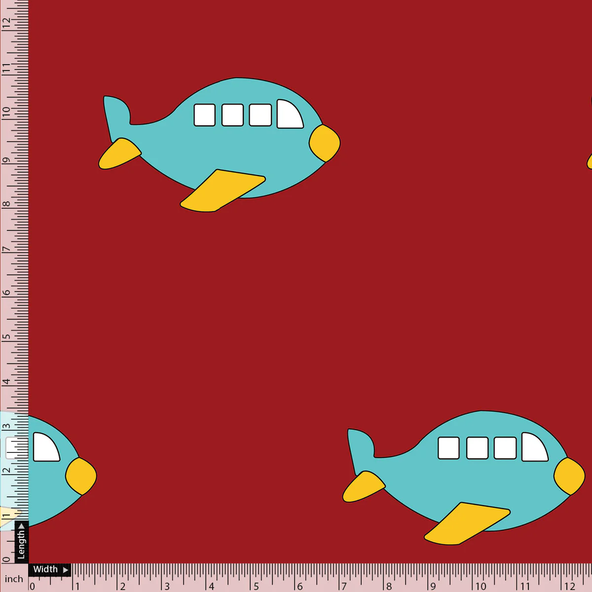 Red and Blue Airplane Print Muslin Digital Fabric for Kids - Image 3