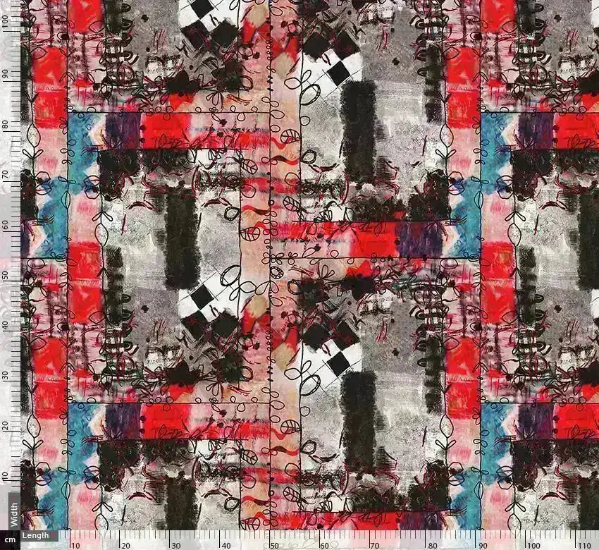 Red And Grey Square Block Repeat Digital Printed Fabric - Image 3