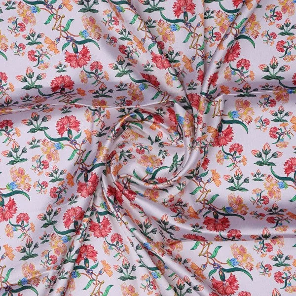 Red and Orange Carnation Floral Print Japan Satin Fabric - Image 2