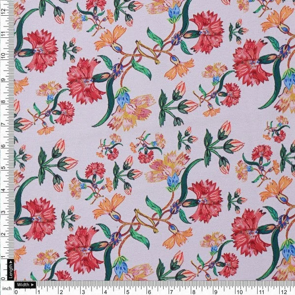 Red and Orange Carnation Floral Print Japan Satin Fabric - Image 4