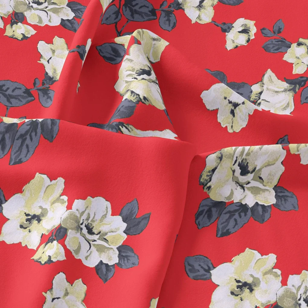 Red And White Flower Digital Printed Fabric - Image 3