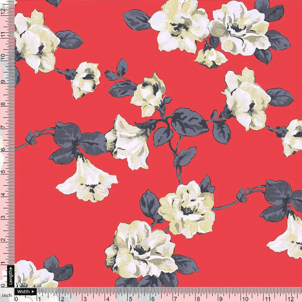 Red And White Flower Digital Printed Fabric - Image 4