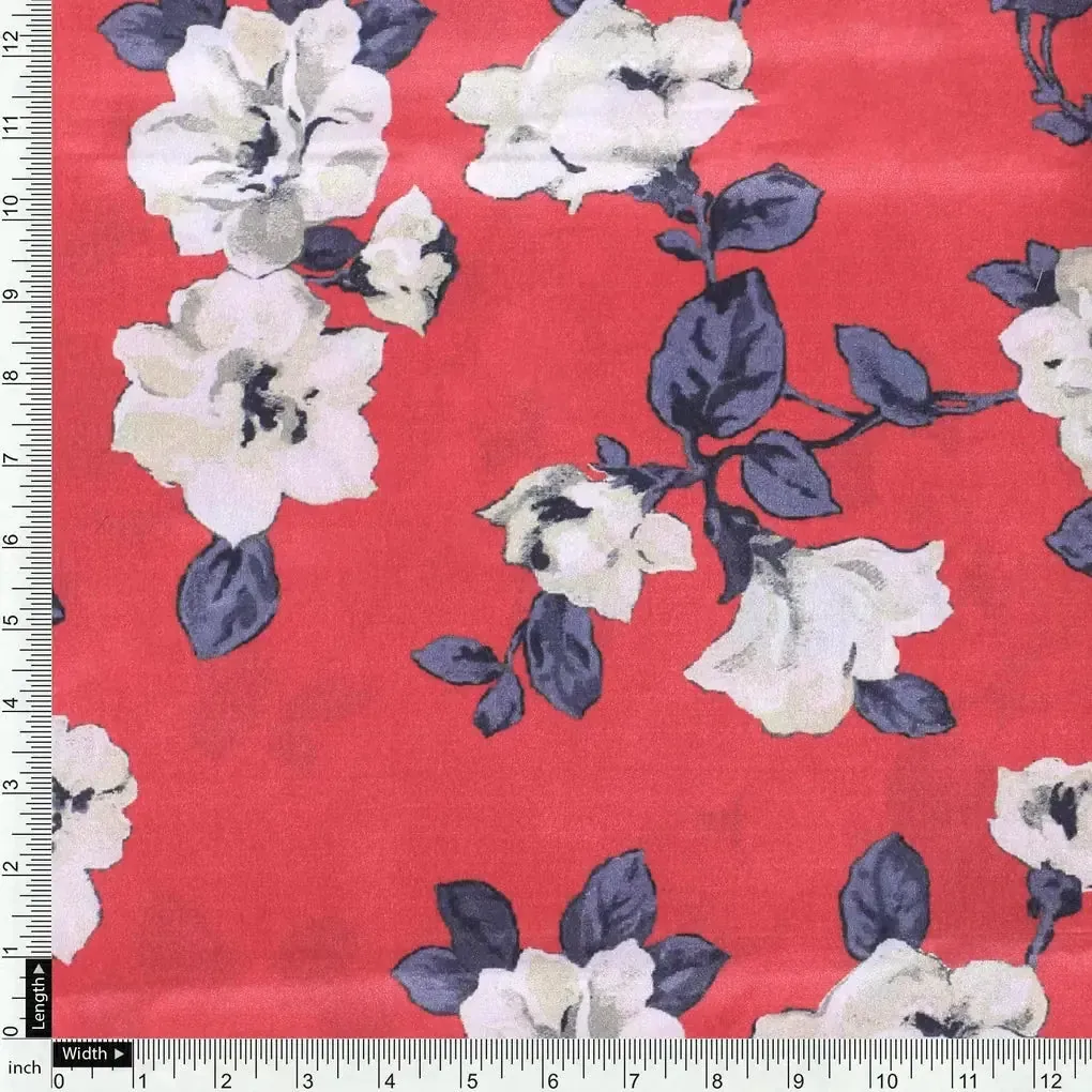Red And White Flower Digital Printed Fabric - Japan Satin - Image 4