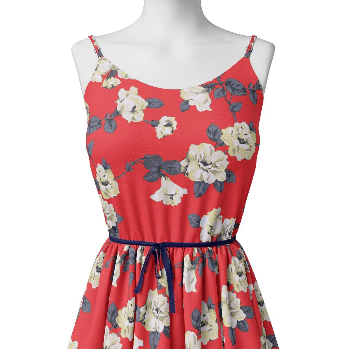 Red And White Flower Digital Printed Fabric - Kora Silk - Image 2
