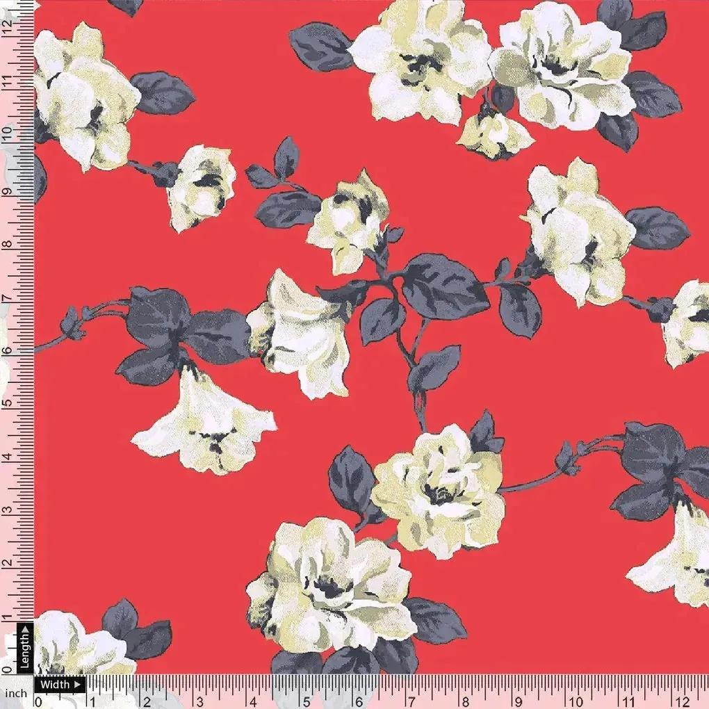 Red And White Flower Digital Printed Fabric - Kora Silk - Image 4