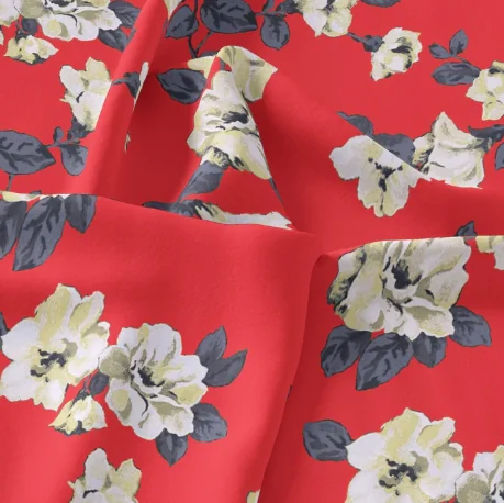 Red And White Flower Digital Printed Fabric - Pure Georgette - Image 3