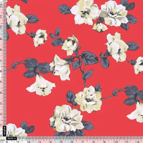 Red And White Flower Digital Printed Fabric - Pure Georgette - Image 4