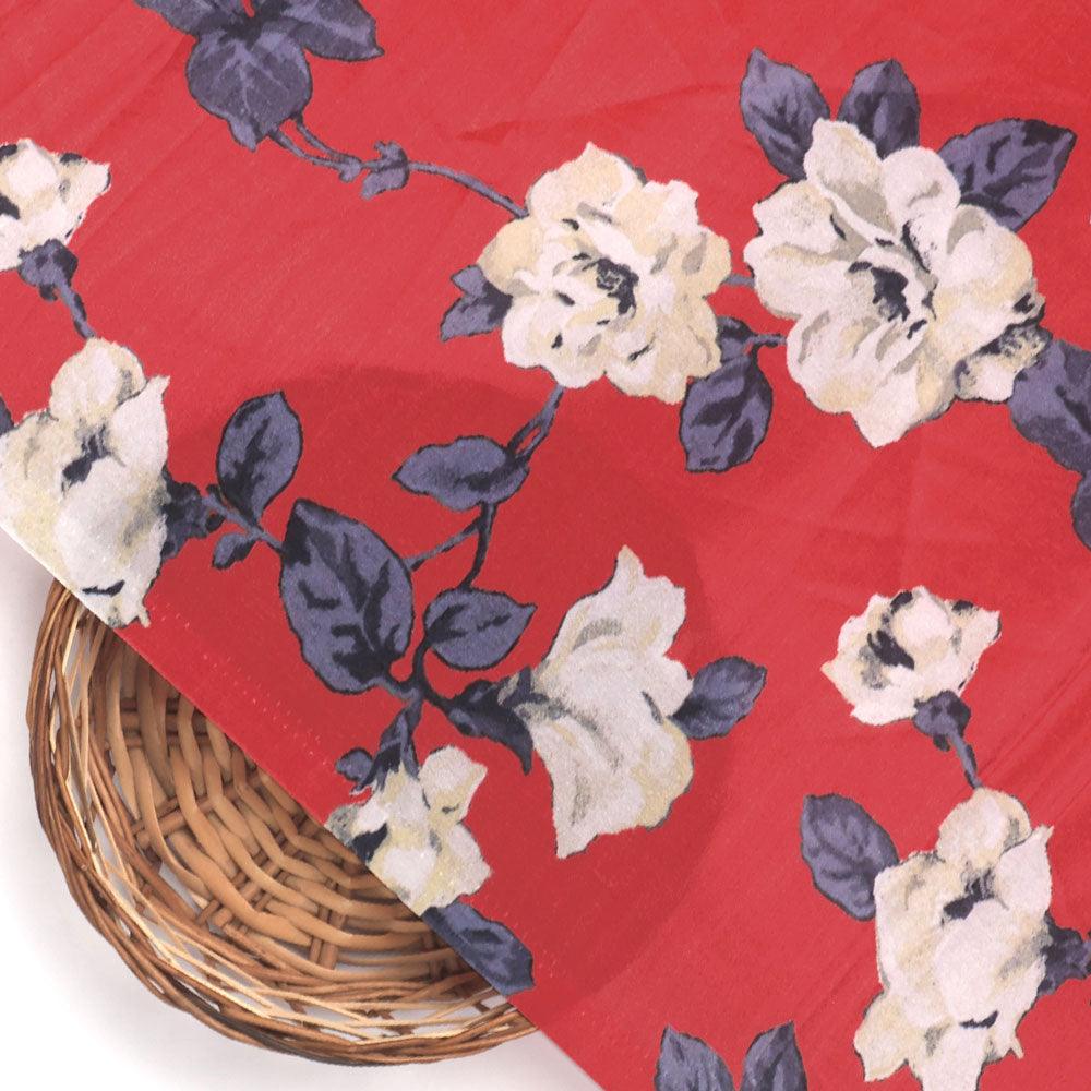 Red And White Flower Digital Printed Fabric - Crepe - Image 2