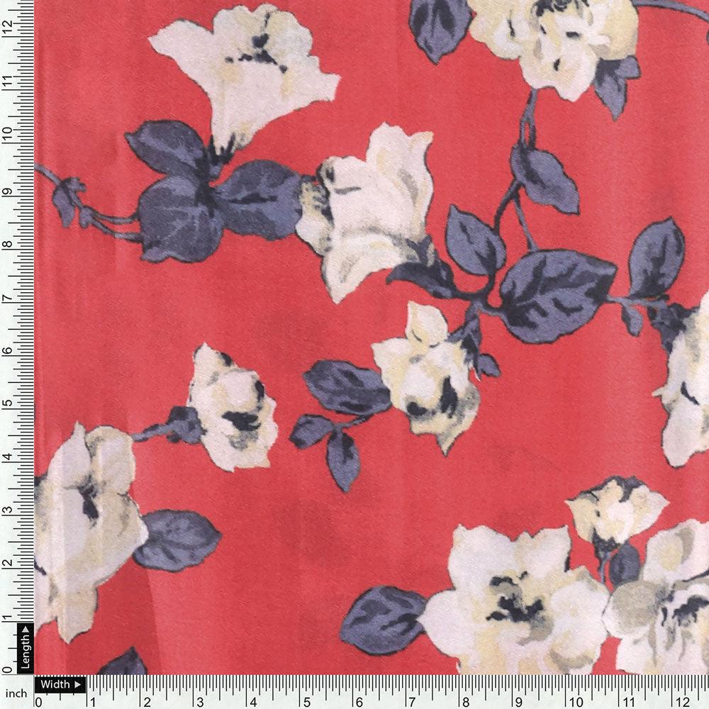 Red And White Flower Digital Printed Fabric - Crepe - Image 4