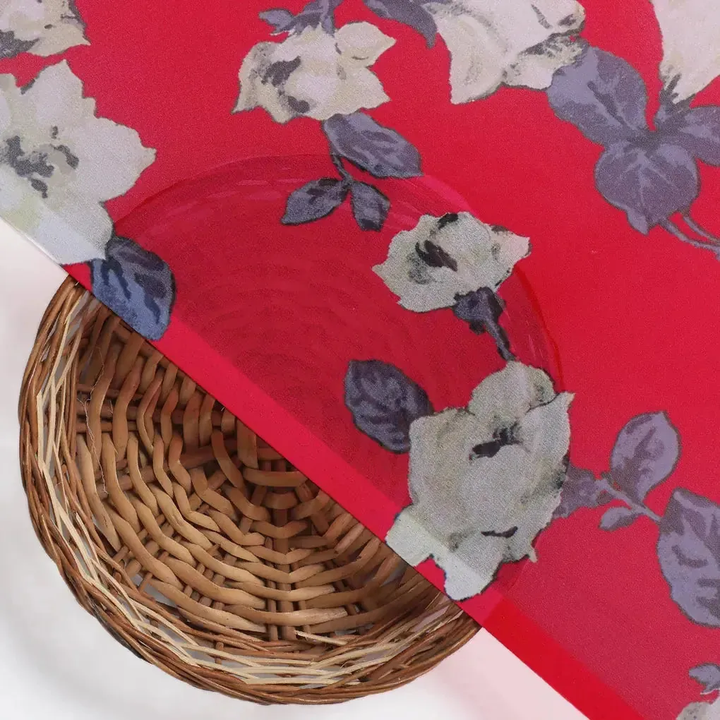 Red And White Flower Digital Printed Fabric - Weightless - Image 3