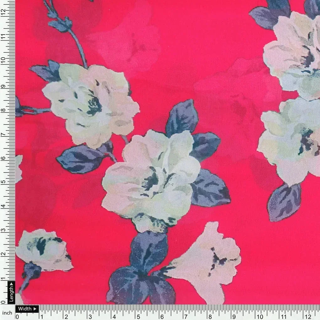 Red And White Flower Digital Printed Fabric - Weightless - Image 4