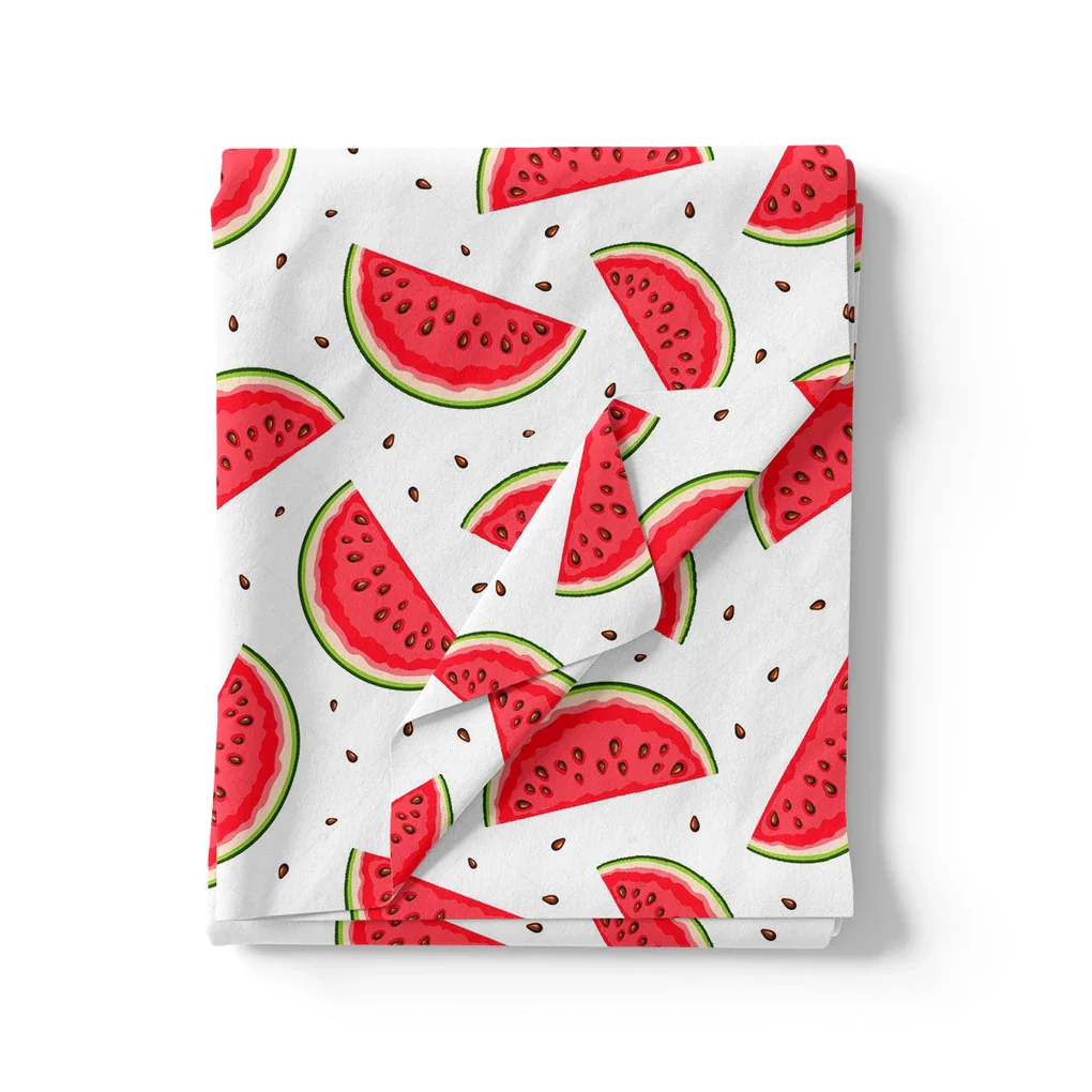 Red and White Watermelon Print Muslin Fabric for Kids - Image 2
