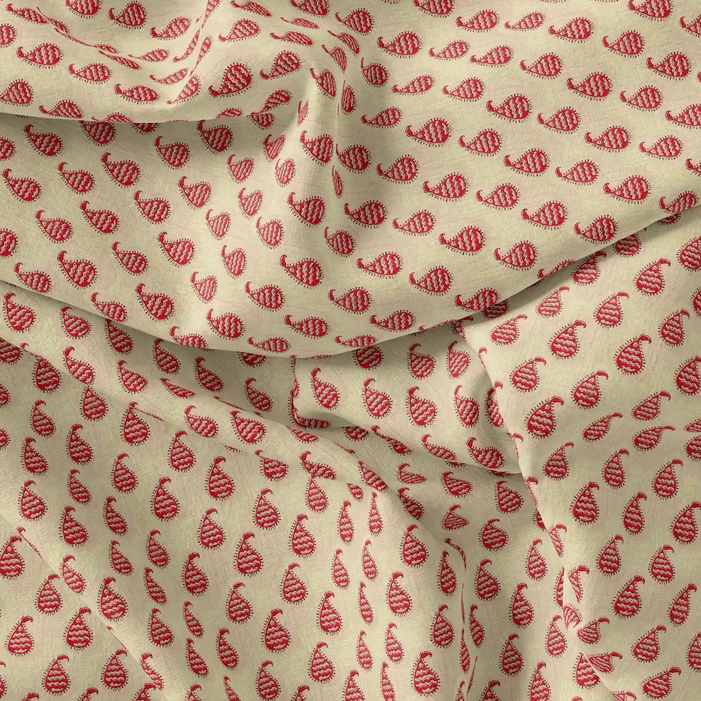 Cream Autumnal Pure Cotton Printed Fabric Material - Image 4