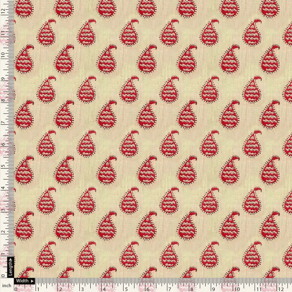 Cream Autumnal Pure Cotton Printed Fabric Material - Image 5