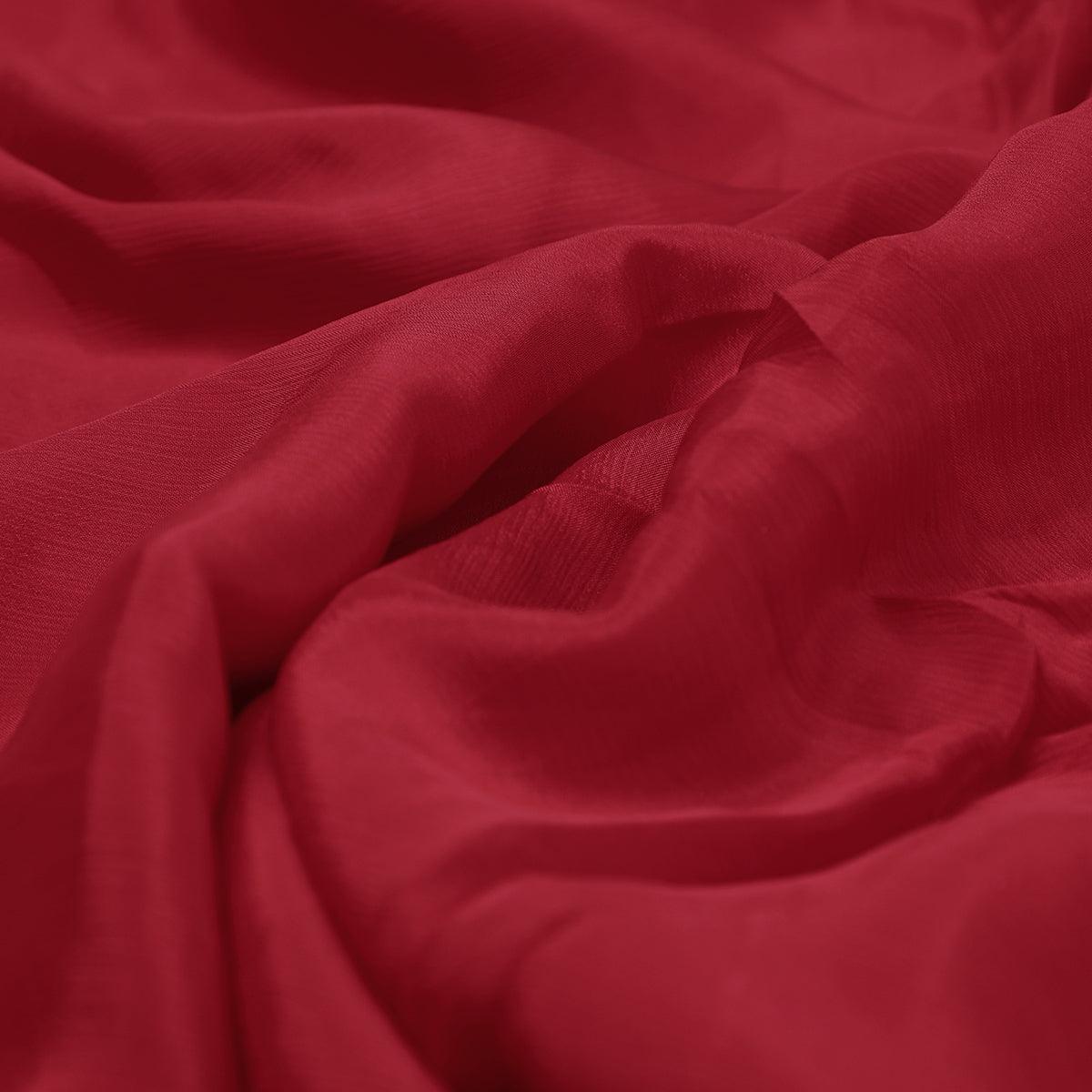 Red Colour Pure Chinon Plain Dyed Fabric - Image 3