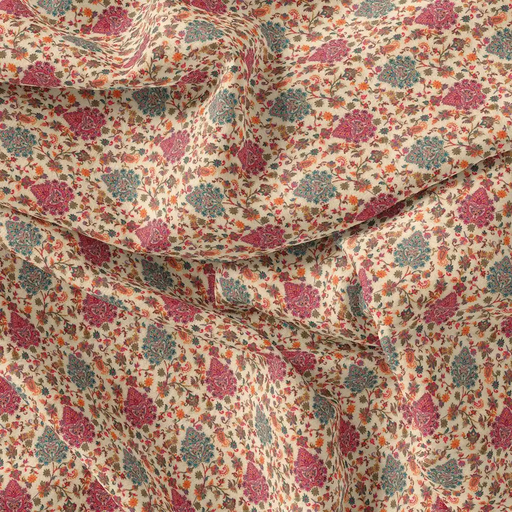 Red Damask Pashmina Printed Fabric - Image 4