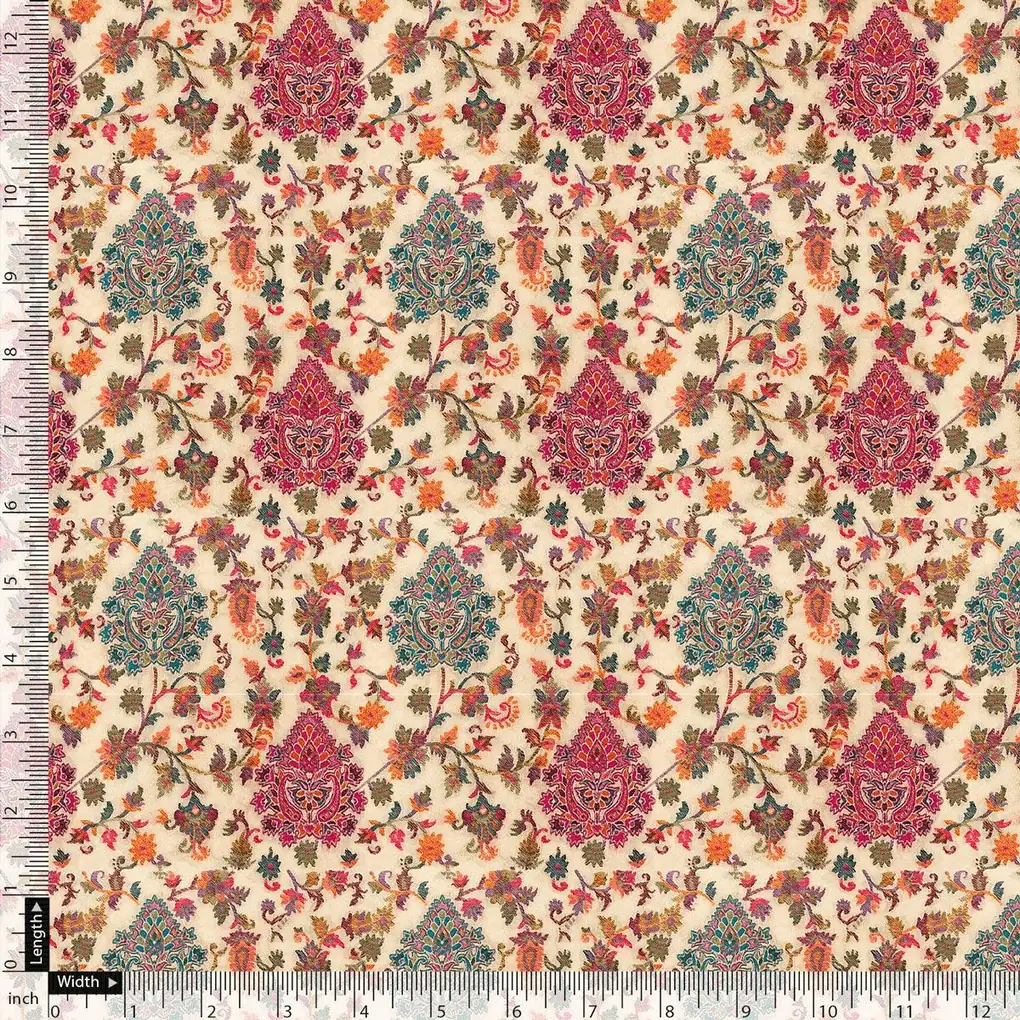 Red Damask Pashmina Printed Fabric - Image 5