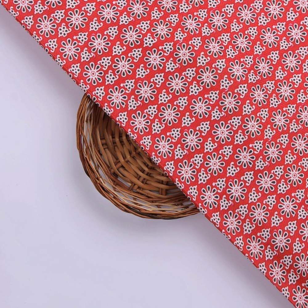 Red Ditsy Floral & Ethnic Motif Premium Rayon Fabric - Image 2