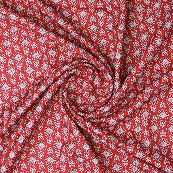 Red Ditsy Floral & Ethnic Motif Premium Rayon Fabric - Image 3